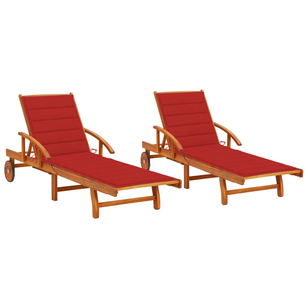 Conjunto de 2 espreguiçadeiras espreguiçadeira para banhos de sol cama de jardim terraço móveis de exterior com almofadas madeira de acácia maciça