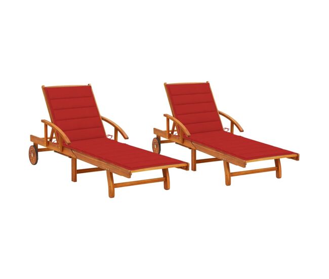 Conjunto de 2 espreguiçadeiras espreguiçadeira para banhos de sol cama de jardim terraço móveis de exterior com almofadas madeira de acácia maciça