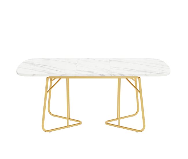 Mesa de jantar extensível 140/180x80 cm - estilo luxuoso, com pernas de metal douradas, estrutura de mármore - branco