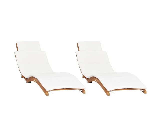 Conjunto de 2 espreguiçadeiras espreguiçadeiras para banhos de sol jardim cama terraço móveis de exterior com almofadas de madeira maciça de teca