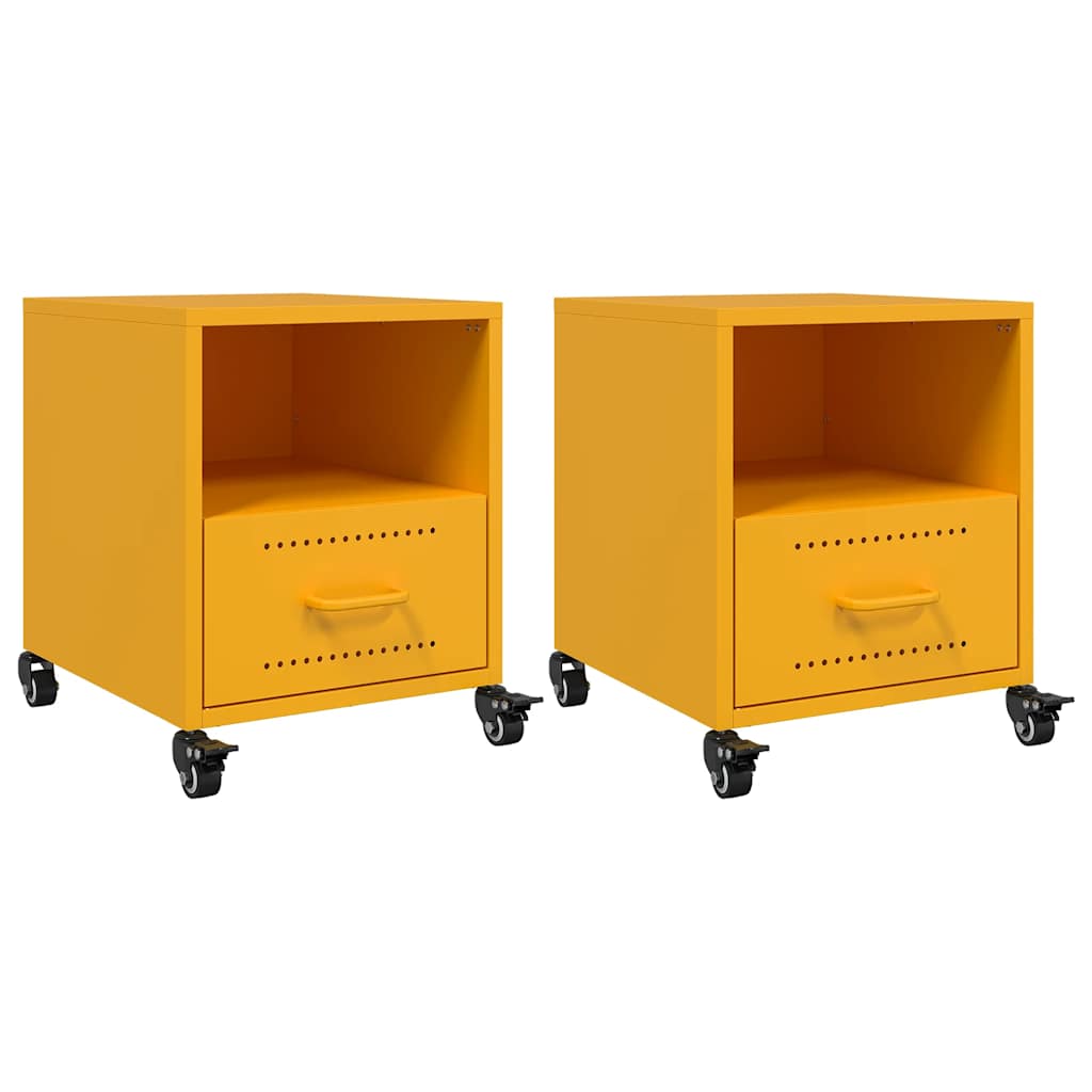 Lote de 2 mesas de cabeceira - mesinhas de cabeceira 36x39x43,5 cm aço amarelo mostarda