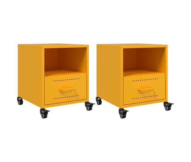 Lote de 2 mesas de cabeceira - mesinhas de cabeceira 36x39x43,5 cm aço amarelo mostarda