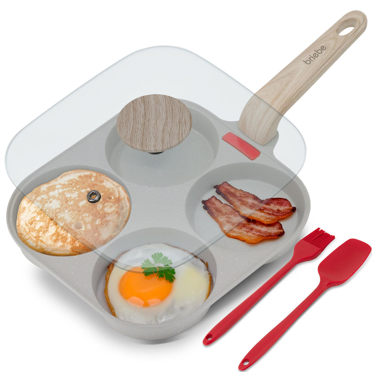 Frigideira para 4 panquecas, ovos fritos, tampa, alumínio, antiaderente granite stone, livre pfoa