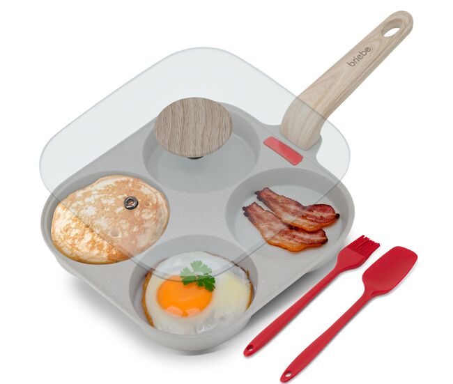Frigideira para 4 panquecas, ovos fritos, tampa, alumínio, antiaderente granite stone, livre pfoa