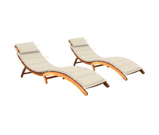 Conjunto de 2 espreguiçadeiras espreguiçadeira para banhos de sol jardim cama terraço móveis de exterior com almofadas madeira de acácia maciça