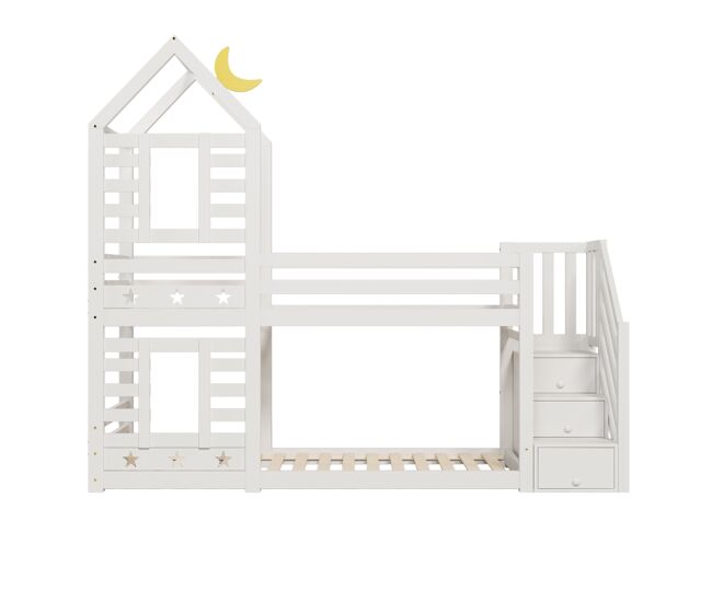 Cama infantil 90x200 cm - cama beliche em forma de árvore com gavetas e proteção anticaída - branco
