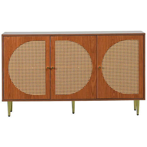 Conjunto de móveis para sala de estar - combinação de cômoda de rattan e sapateira, cor nogal