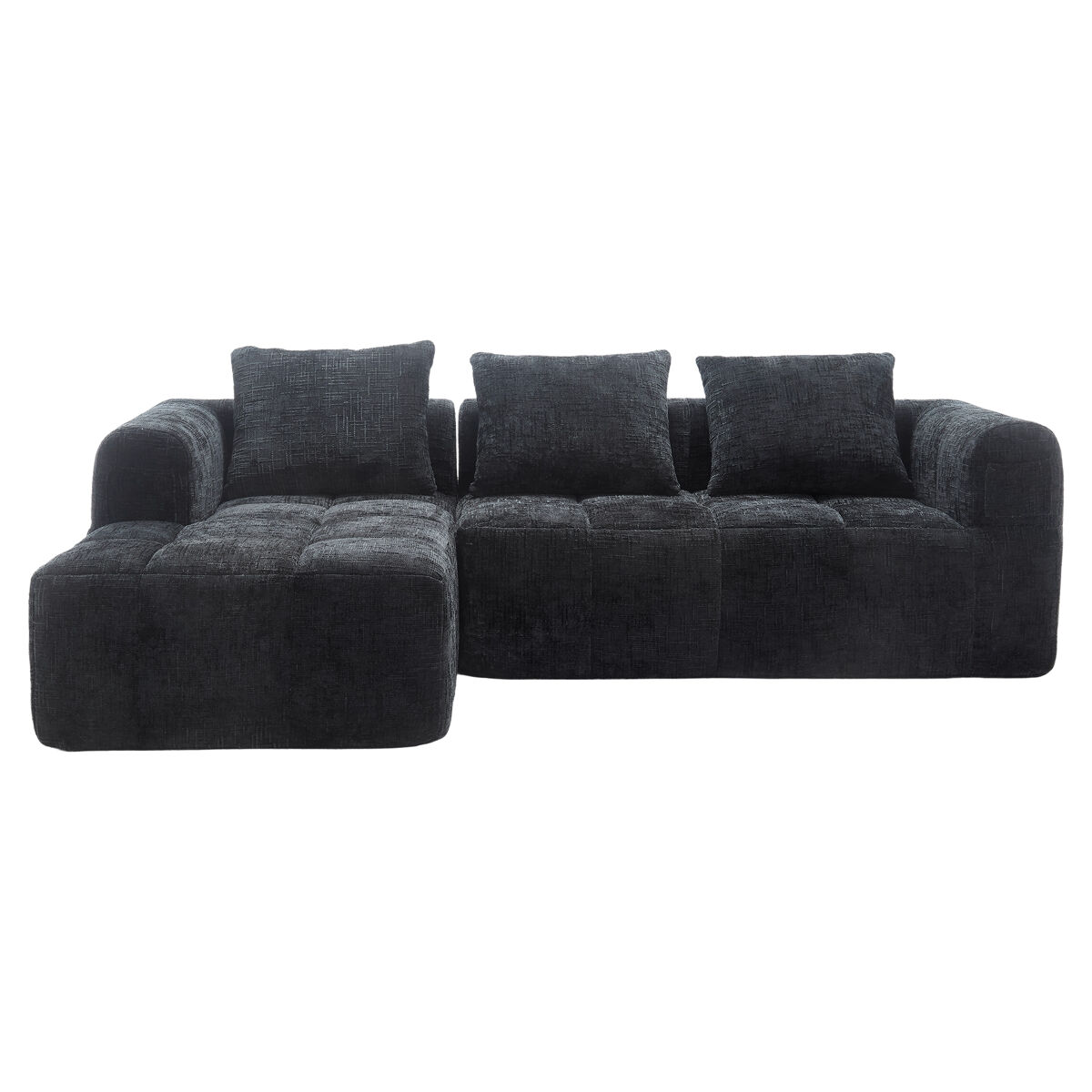 Sofá seccional moderno, sofá em l, sofá de 3 lugares, sem necessidade de montagem, sofá de chenille com chaise longue e apoio de braços, 3 almofadas,