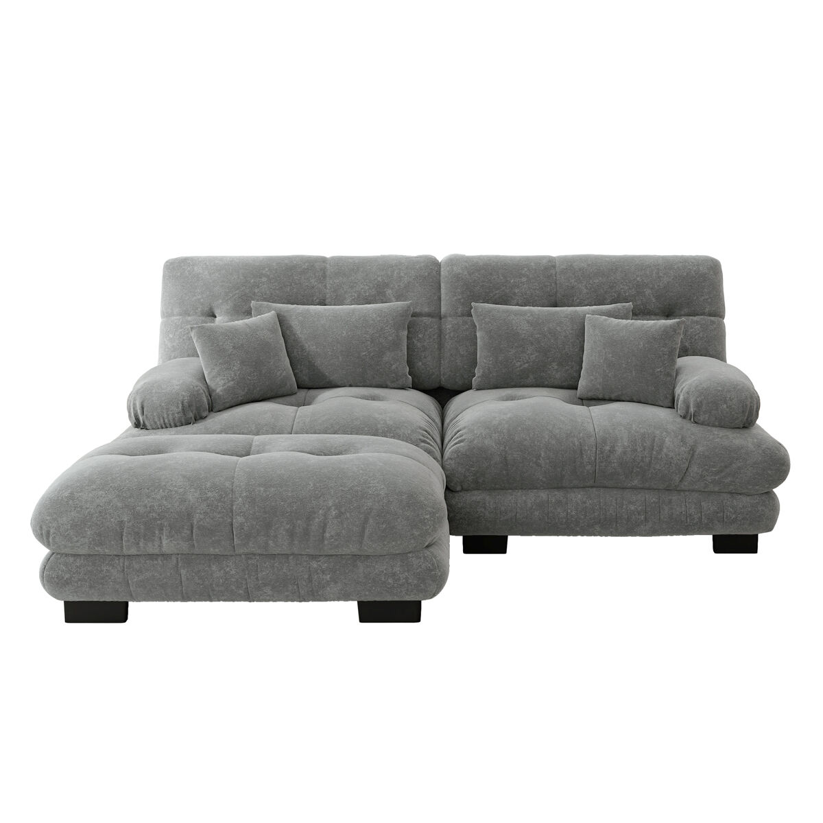 Sofá cloud 2 lugares - chenille com 2 almofadas lombares, 2 almofadas decorativas, braços largos e otomano - gris