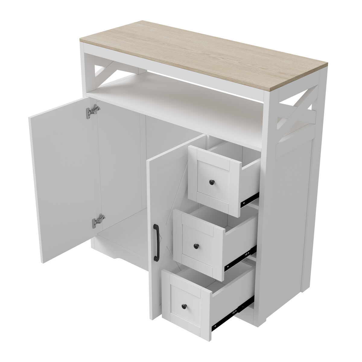 Aparador Escandinavo 100cm com 3 Gavetas e 2 Portas