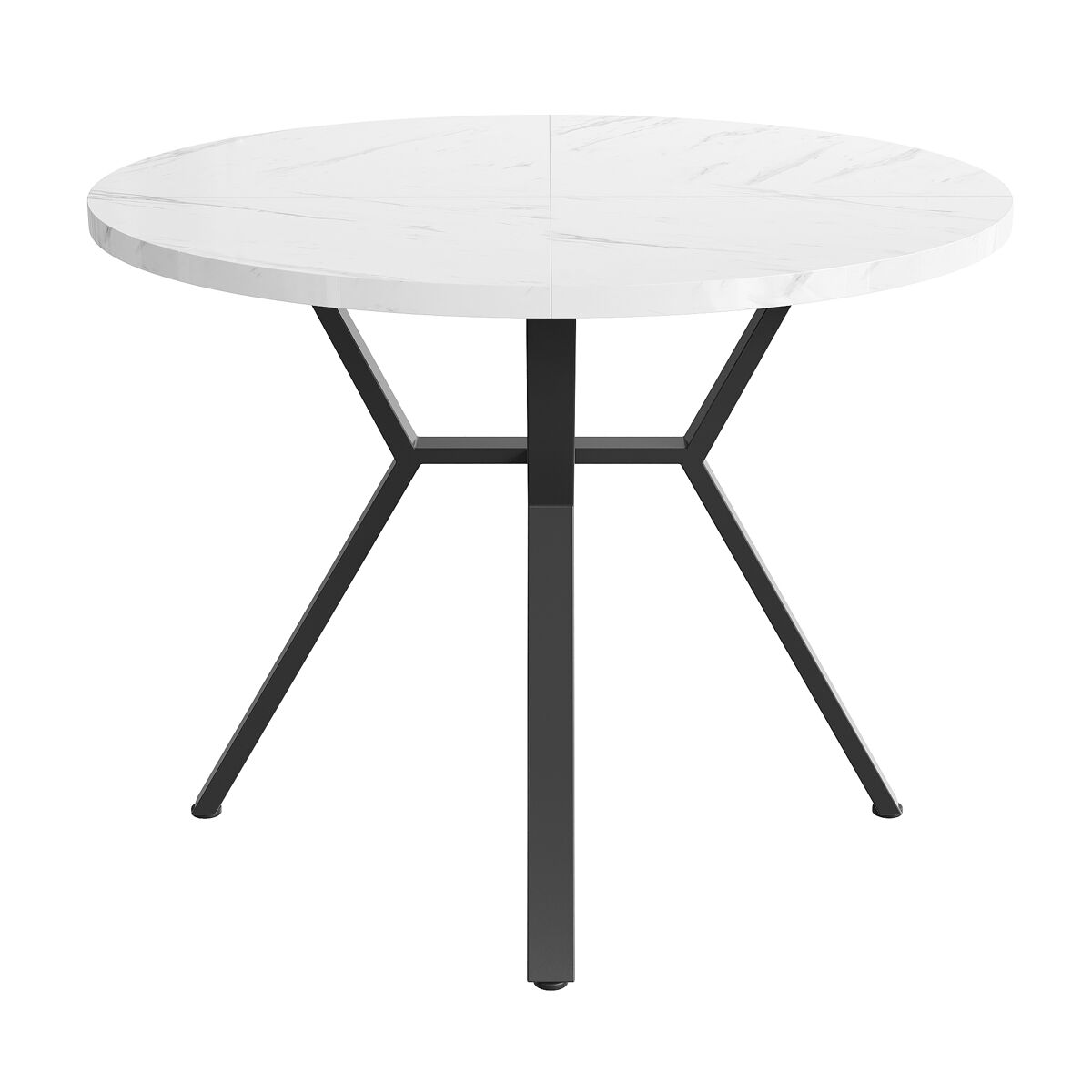 Mesa de jantar redonda 1 m - mesa de mármore moderna e simples com suporte metálico em forma de x - preta+branca