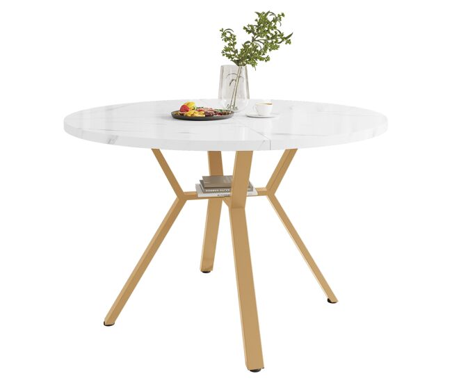 Mesa redonda de mármore 100 cm - mesa de jantar moderna e simples, base em forma de x, suporte metálico - dourado
