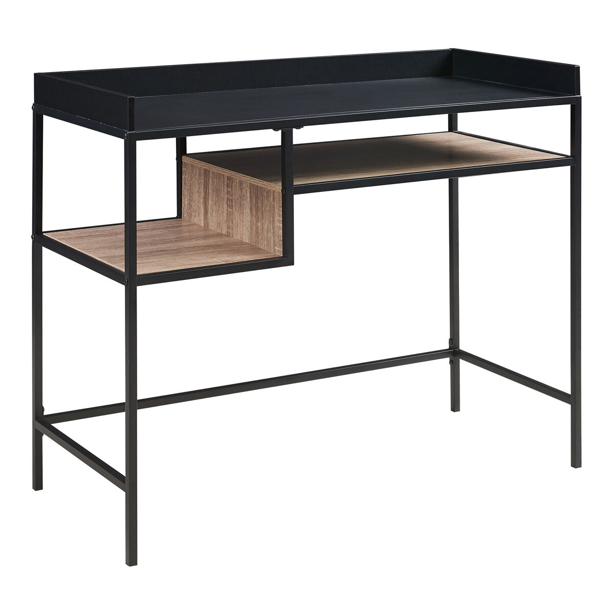 Secretária belana metal com 2 prateleiras 100x43x82 cm preto/carvalho [en.casa]