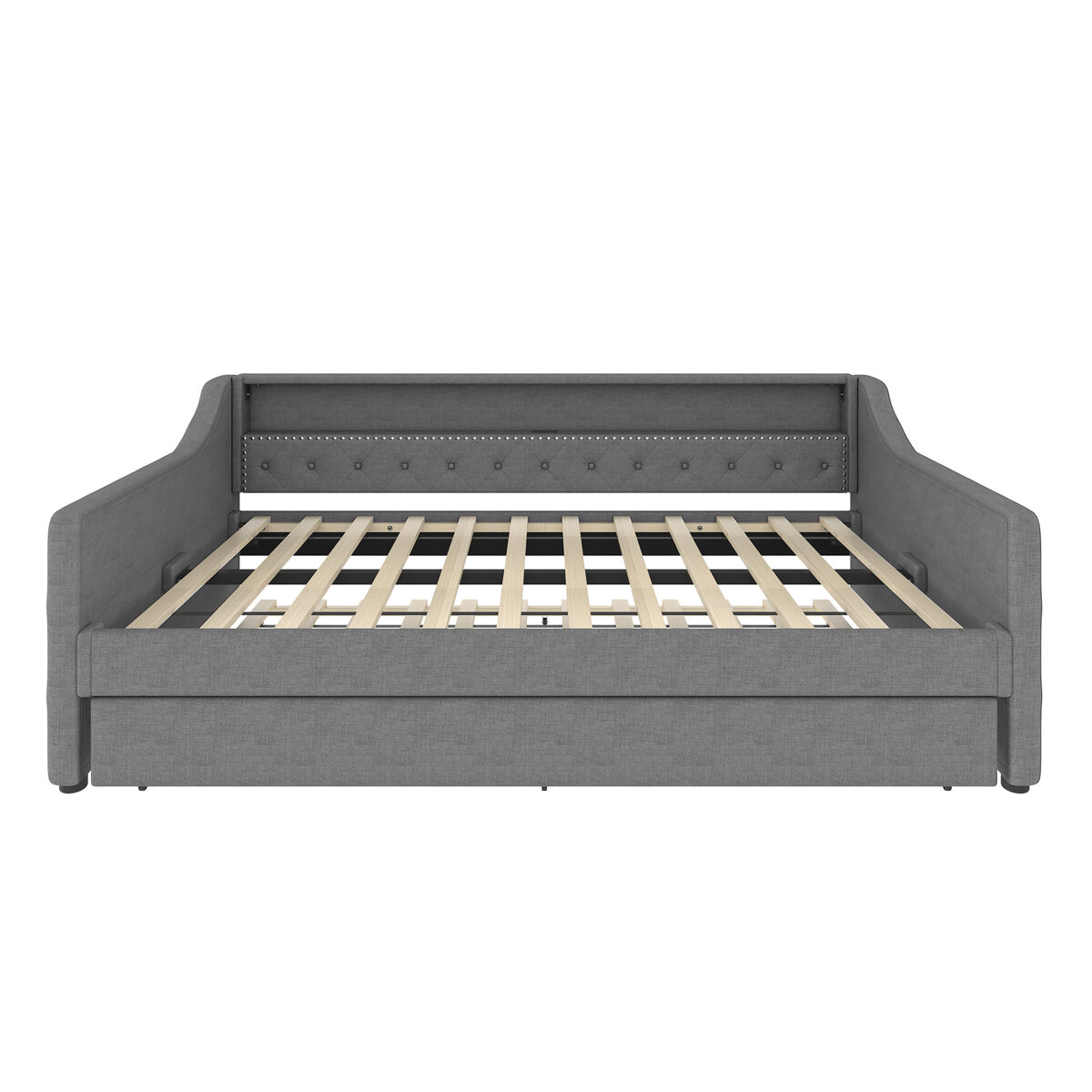 Cama de dia, 90x200 cm - sofá-cama, com estrado de ripas, luz ambiente com comando, cama extensível, porta usb - cinza