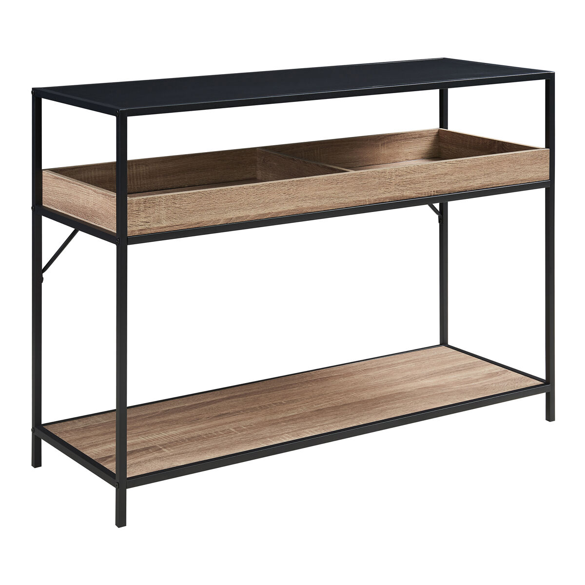 Mesa de consola belana 2 compartimentos 110x40x80 cm preto/carvalho [en.casa]