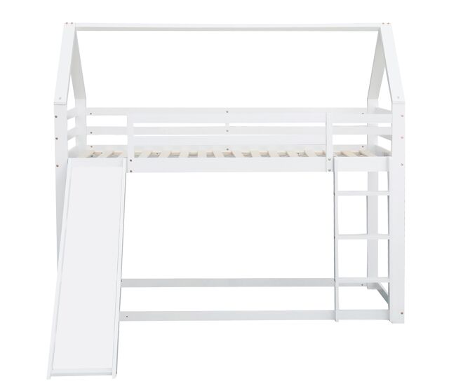 Cama individual 90x200cm - cama infantil com escorregador e escada - branca