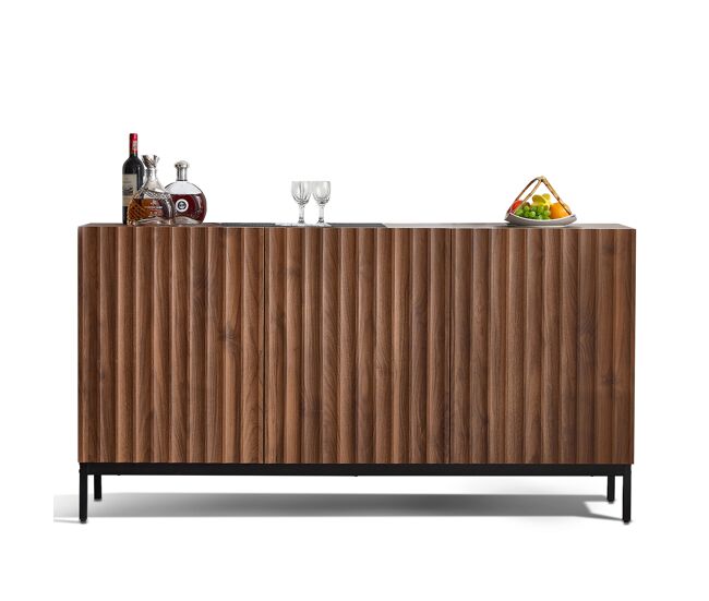 Aparador 150x40x80 cm - design 3d ondulado, 3 portas, prateleiras ajustáveis, segurança anticaída - madeira natural