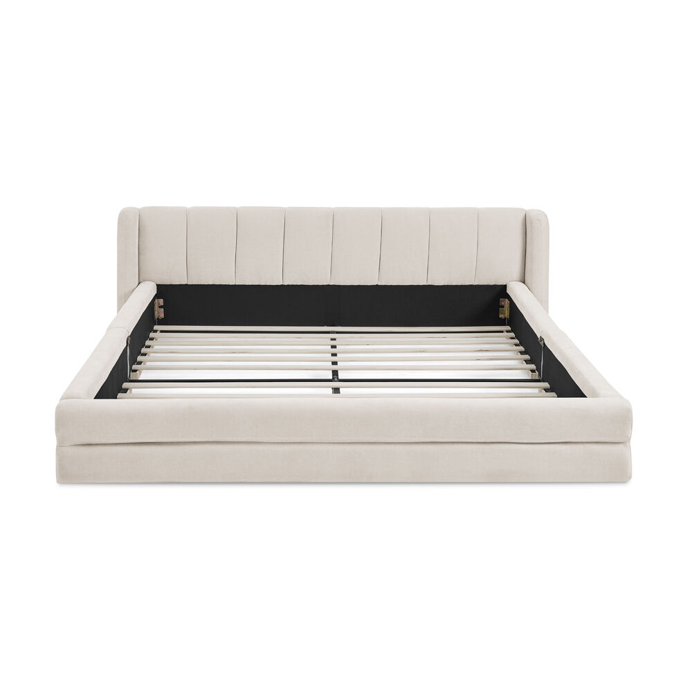 Cama de casal 160x200 cm - chenille, encosto confortável, estrutura robusta em eucalipto e ferro, fácil de montar - bege