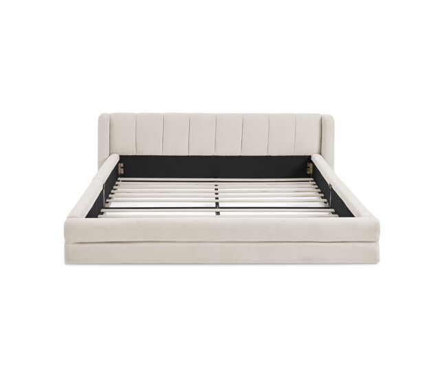 Cama de casal 160x200 cm - chenille, encosto confortável, estrutura robusta em eucalipto e ferro, fácil de montar - bege
