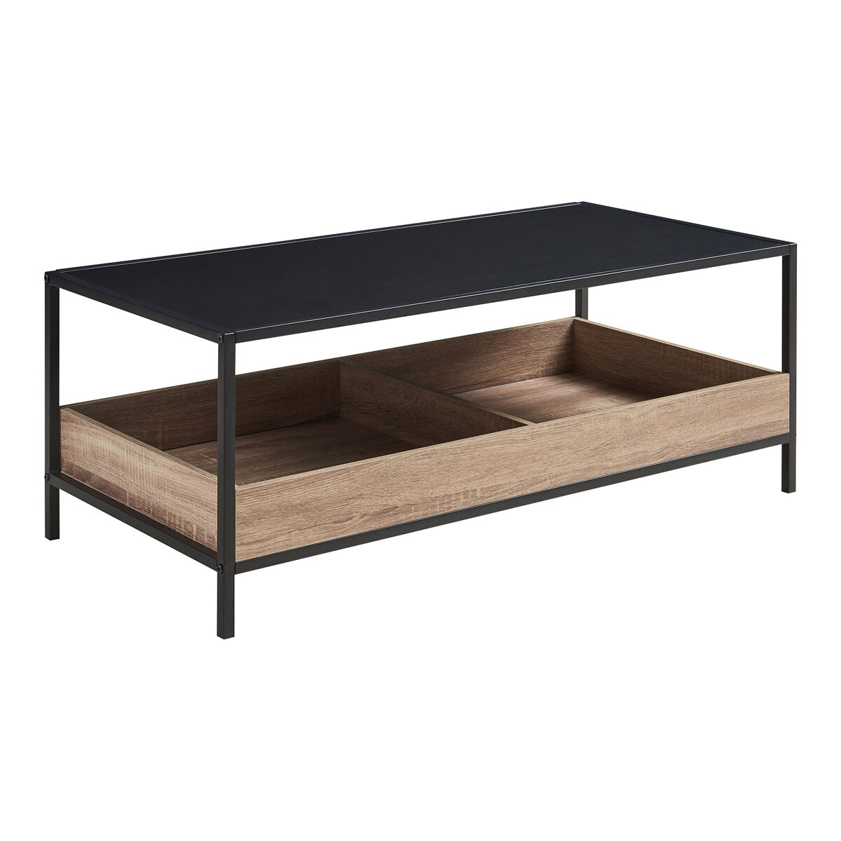 Mesa de centro belana 2 compartimentos 100x48x39 cm preto/carvalho [en.casa]