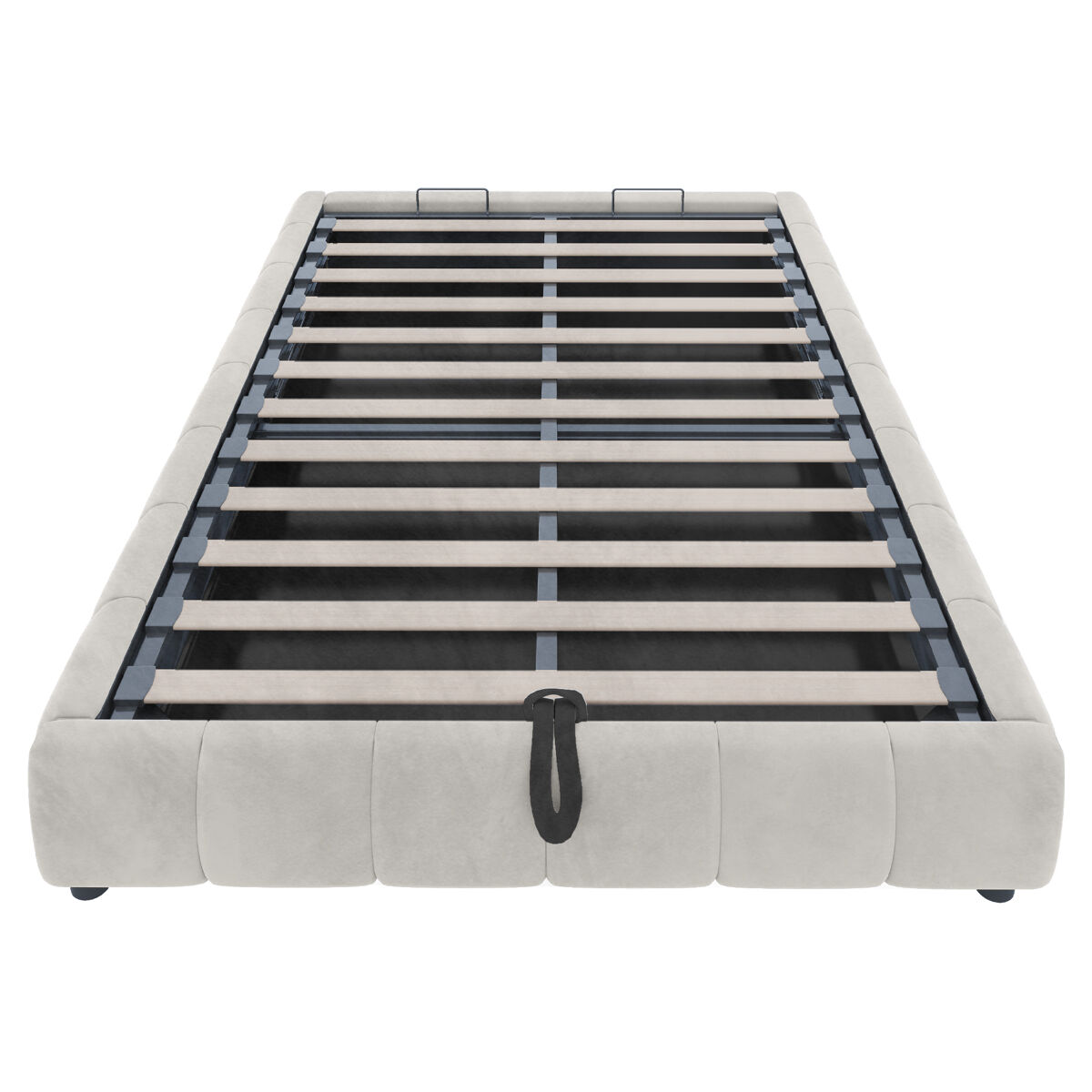 Cama individual 140x200 cm - sem cabeceira, com faixa led (monocromática), estrutura flutuante hidráulica com arrumação - bege