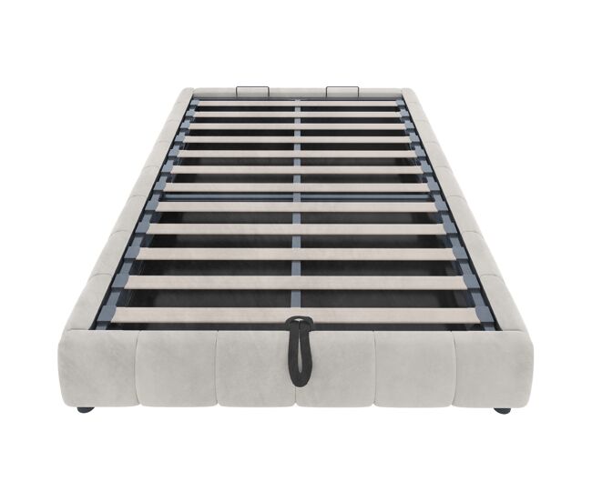 Cama individual 140x200 cm - sem cabeceira, com faixa led (monocromática), estrutura flutuante hidráulica com arrumação - bege