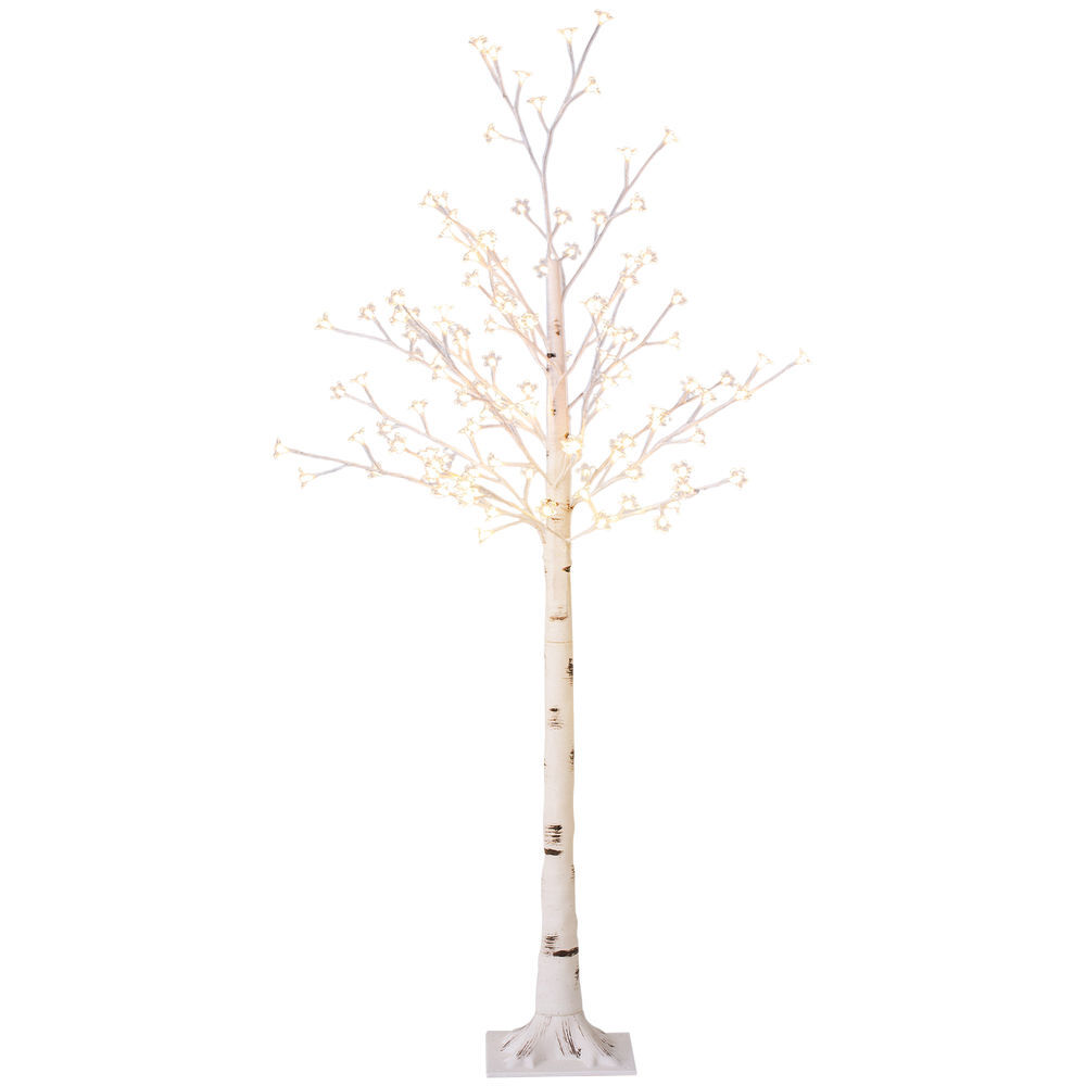 Homcom árvore cerejeira com 120 luzes led ip44 banco quente árvore decorativa com flor de cereja com luz ajustável em 3 modos para sala de estar festas interiores 21x21x150 cm blanc