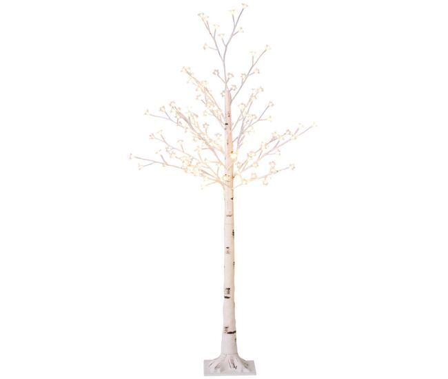 Homcom árvore cerejeira com 120 luzes led ip44 banco quente árvore decorativa com flor de cereja com luz ajustável em 3 modos para sala de estar festas interiores 21x21x150 cm blanc