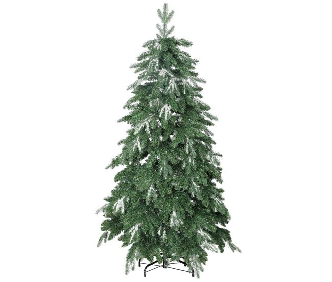 Homcom árvore de natal artificial 150 cm ramos realistas com efeito neve árvore de natal com suporte em aço base dobrável montagem rápida decoração de