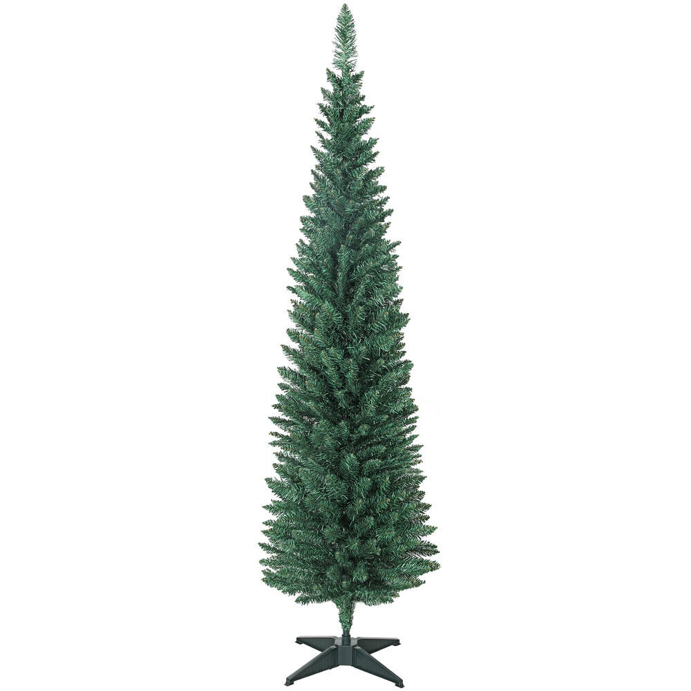 Homcom árvore de natal slim 180 cm árvore de natal artificial com 321 ramos suporte metálico fácil de montar decoração para interior casa escritório