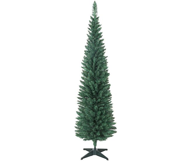 Homcom árvore de natal slim 180 cm árvore de natal artificial com 321 ramos suporte metálico fácil de montar decoração para interior casa escritório