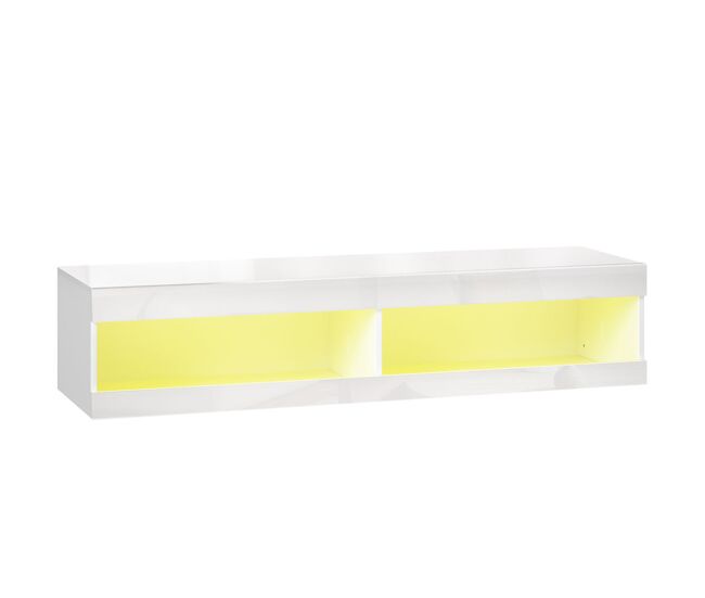 Homcom móvel de tv suspenso com luzes led controlo remoto compartimentos orifício passa-cabos para televisão 55-60 polegadas 140x40x30 cm branco