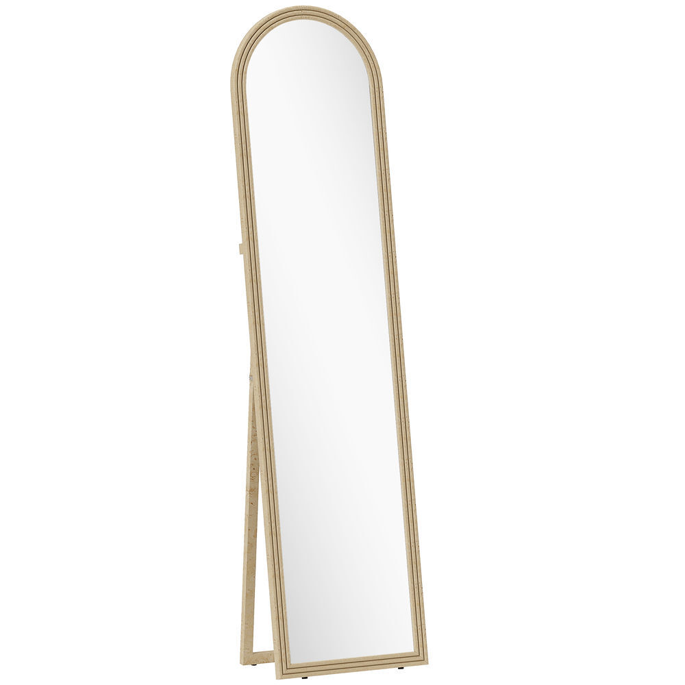 Homcom espelho de pé 160x40 cm com moldura efeito pedra espelho de corpo inteiro retangular para pendurar com suporte 2 formas de utilização para sala