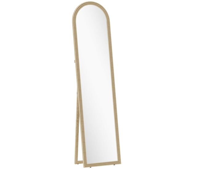 Homcom espelho de pé 160x40 cm com moldura efeito pedra espelho de corpo inteiro retangular para pendurar com suporte 2 formas de utilização para sala