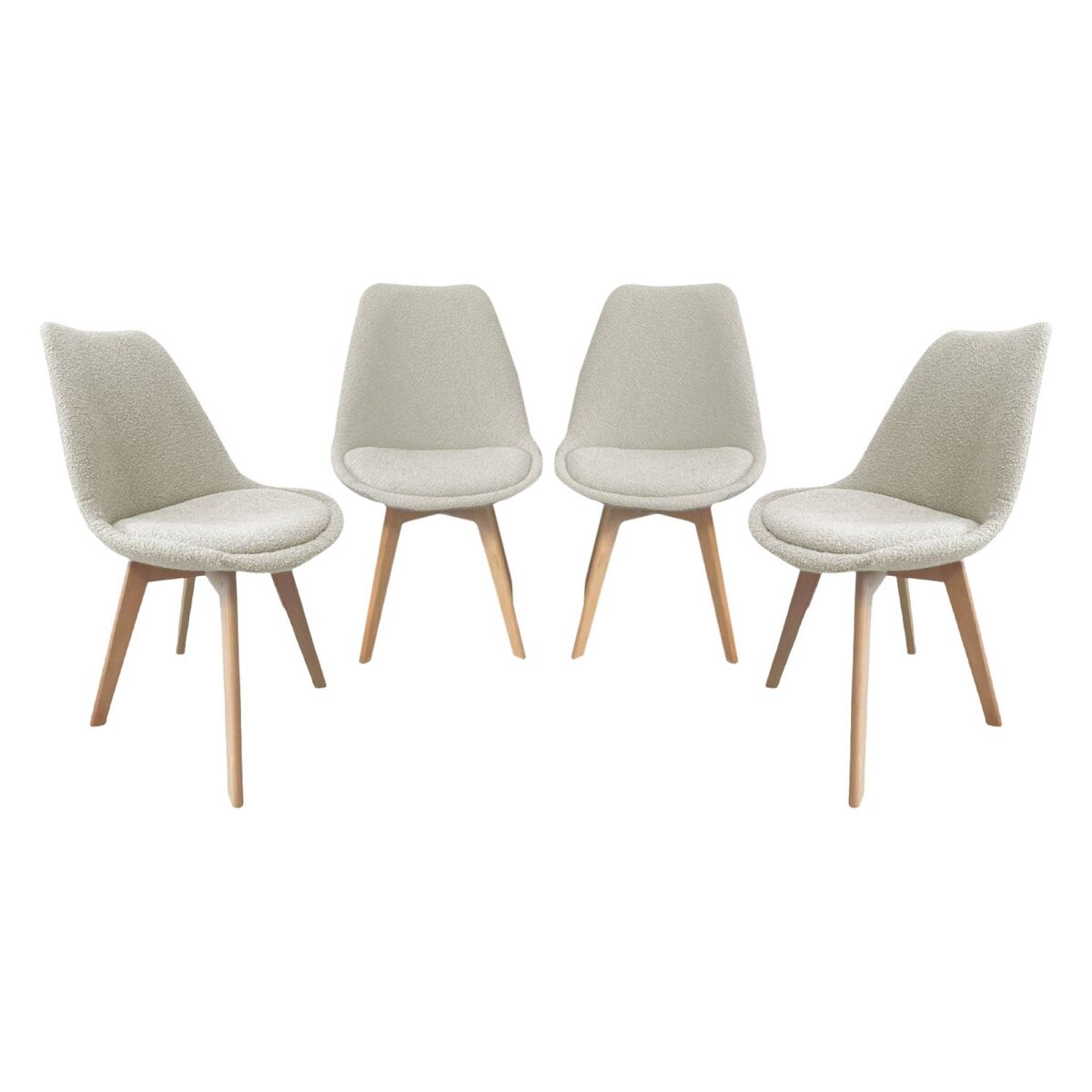 Cadeira escandinava de madeira e boucle texturizado, set de 4, nils boucle, branco, 49x55x81 cm
