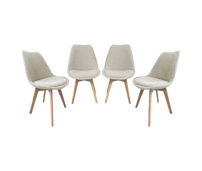Cadeira escandinava de madeira e boucle texturizado, set de 4, nils boucle, branco, 49x55x81 cm