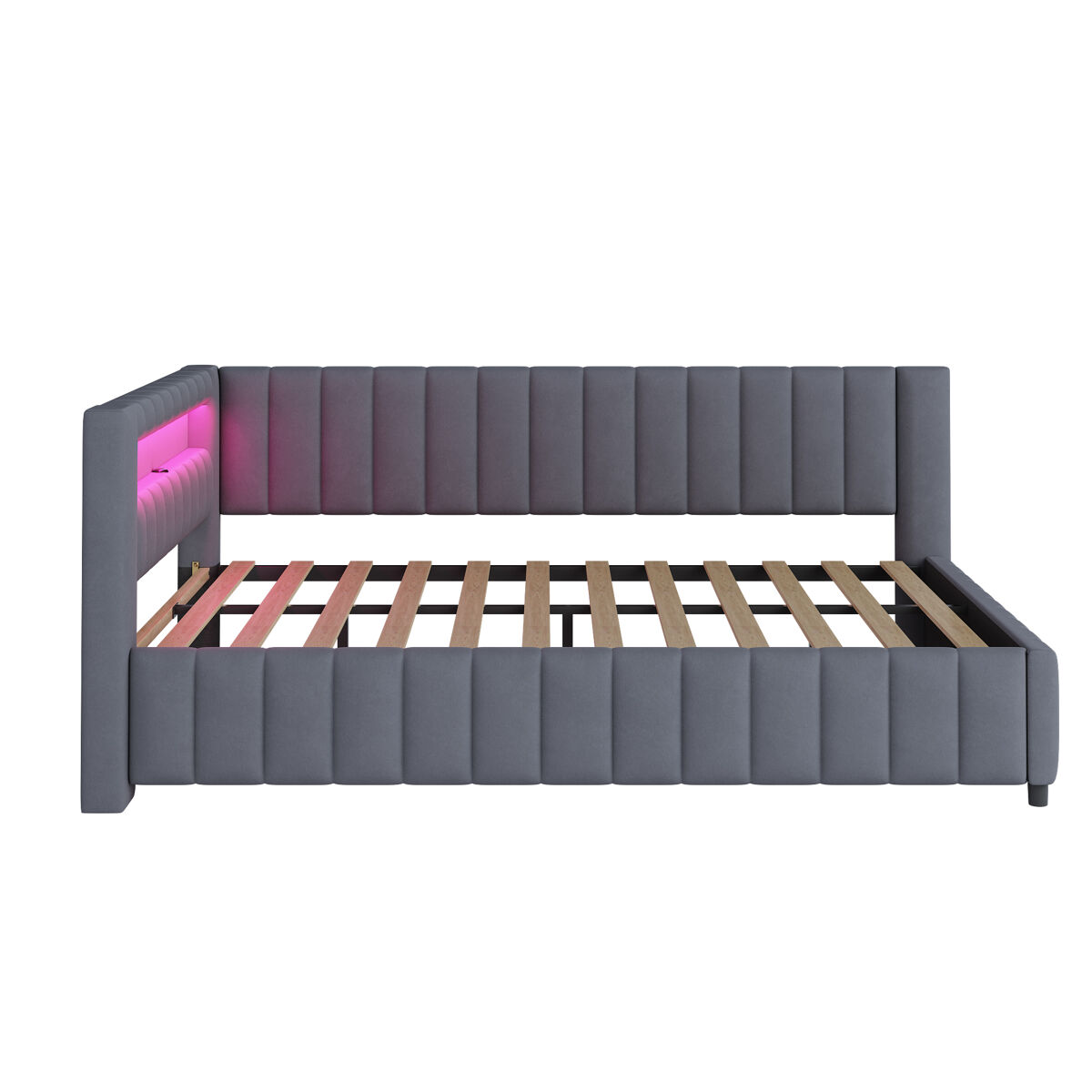 Sofá-cama estofado 140x200 cm - com luz led, porta usb, encosto e cabeceira, estrutura resistente - cinza