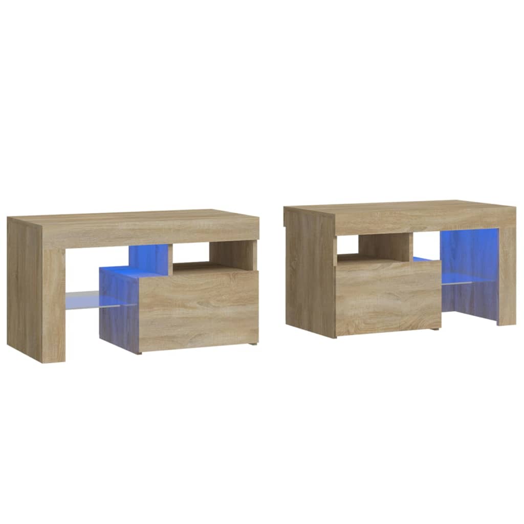 Lote de 2 mesas de cabeceira - mesinhas de cabeceira c/ leds 70x36,5x40 cm carvalho sonoma