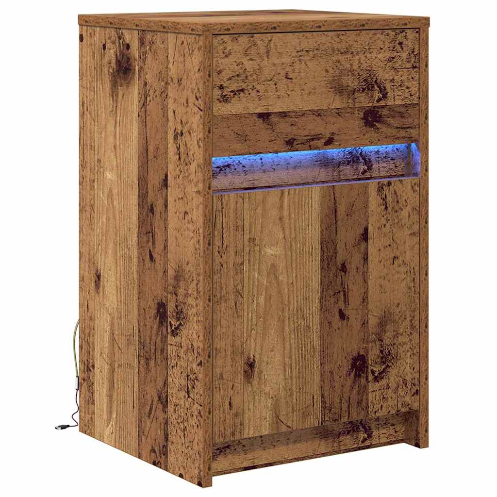 Mesa de cabeceira mesinha de cabeceira - led com gaveta madeira antiga 38 x 34 x 61 cm