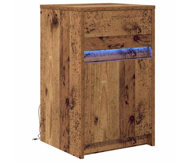 Mesa de cabeceira mesinha de cabeceira - led com gaveta madeira antiga 38 x 34 x 61 cm