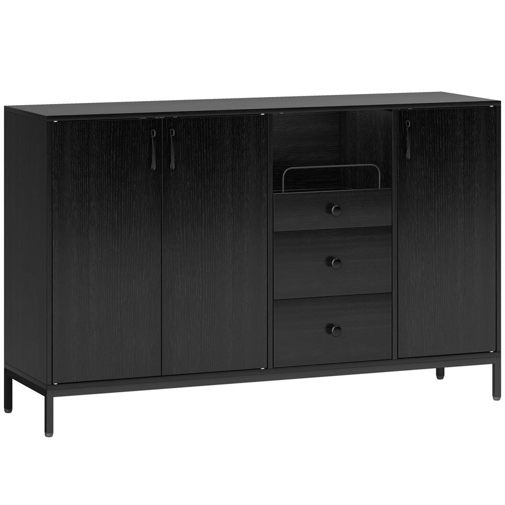 Homcom aparador com 3 portas e 3 gavetas étagères ajustáveis para cozinha entrada sala de jantar quarto 143,5x40x90 cm noir