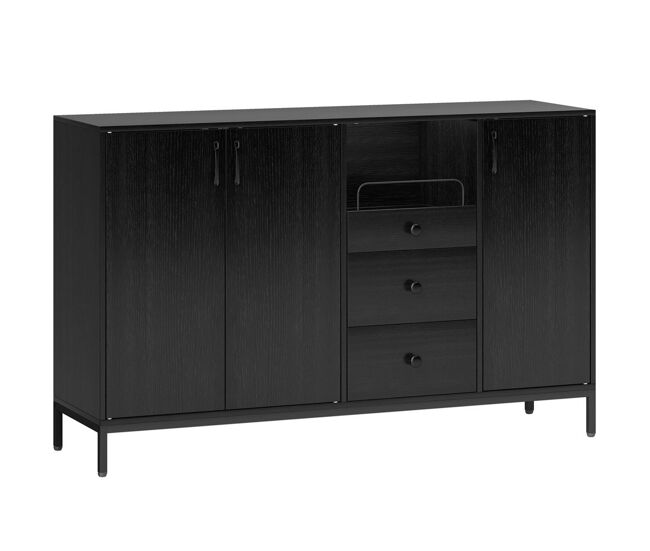 Homcom aparador com 3 portas e 3 gavetas étagères ajustáveis para cozinha entrada sala de jantar quarto 143,5x40x90 cm noir