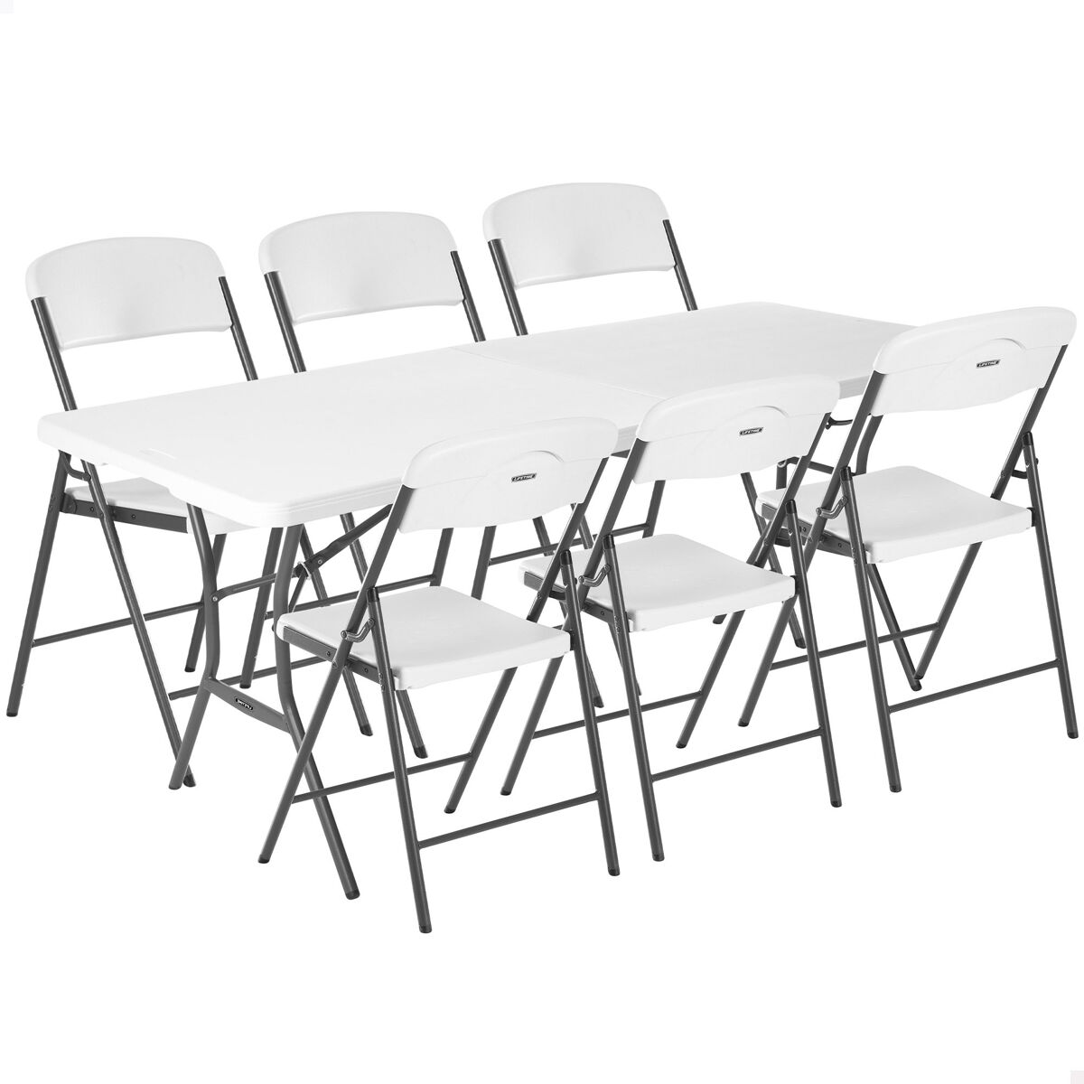 Pack mesa rebatível 185x76 cm + 6 cadeiras rebatíveis brancas Lifetime