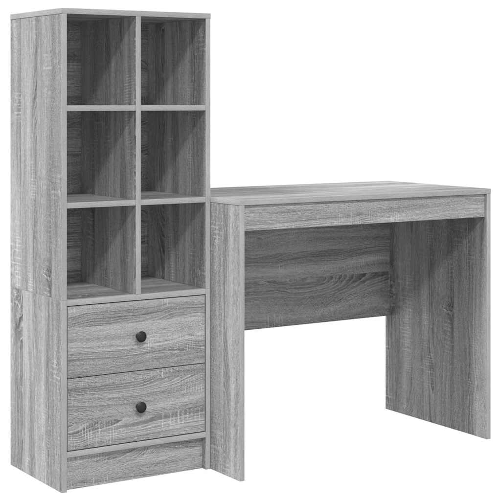 Secretária escrivaninha de computador - com armazenamento 2 pcs sonoma cinzento 90 x 50 x 76 cm
