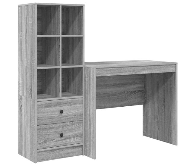 Secretária escrivaninha de computador - com armazenamento 2 pcs sonoma cinzento 90 x 50 x 76 cm
