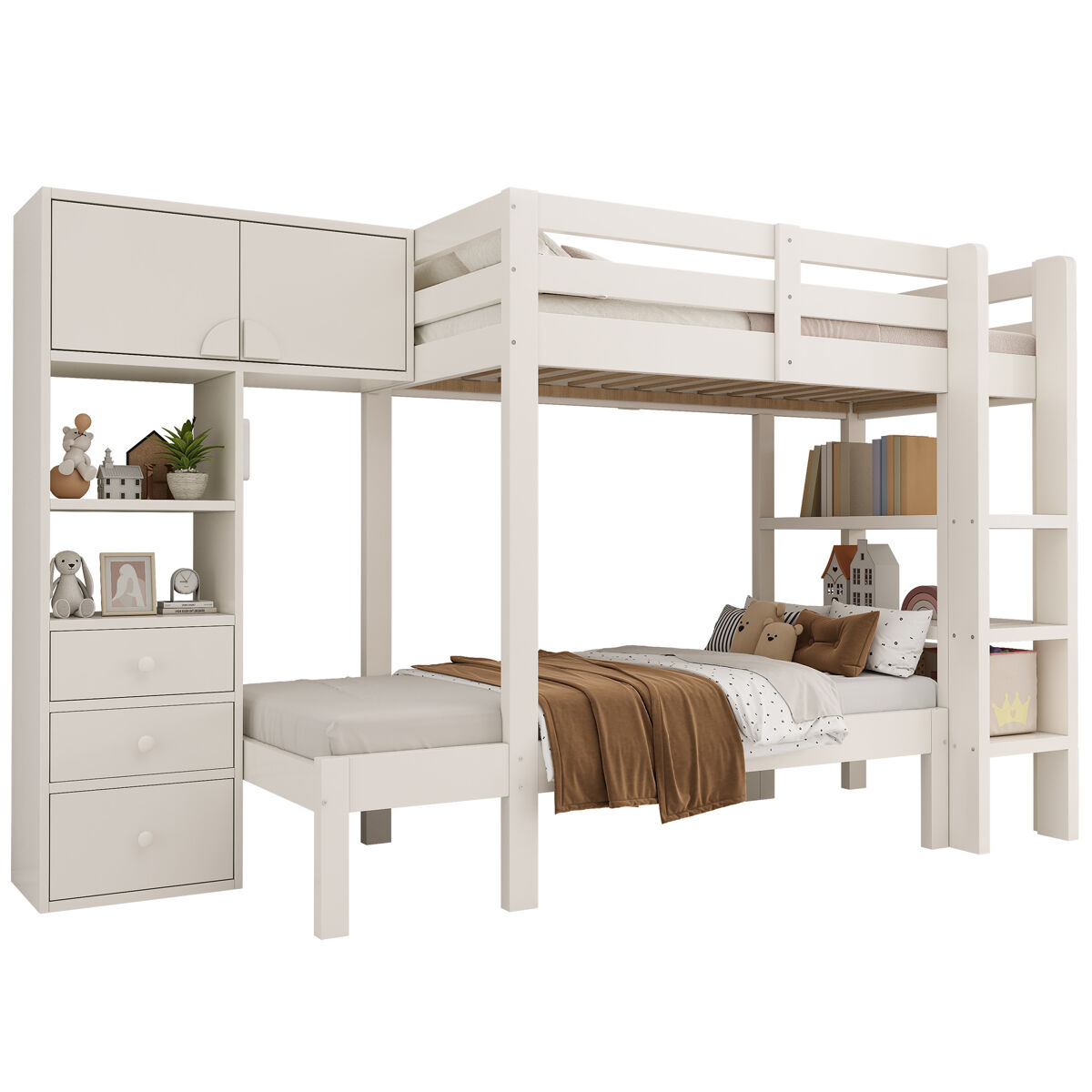 Beliche de madera maciza 90x200cm com luz led,branco