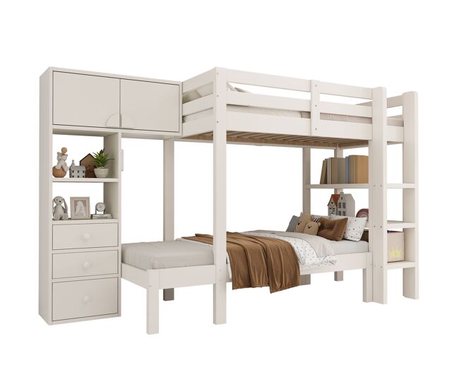 Beliche de madera maciza 90x200cm com luz led,branco