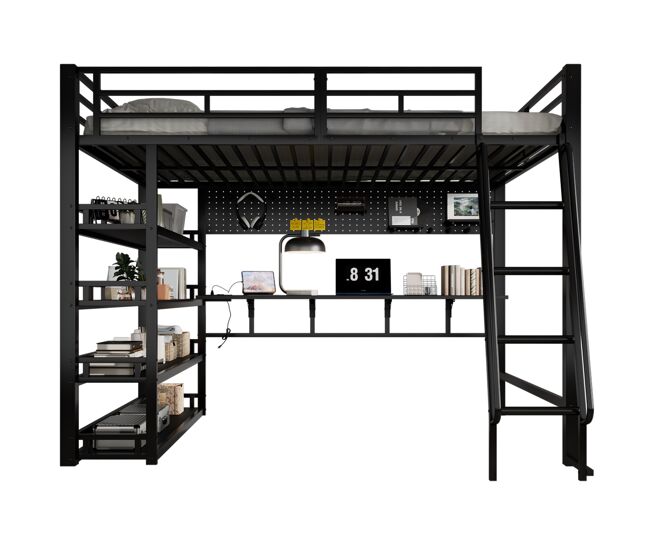 Cama alta,cama de criança de metal 140x200cm,preto