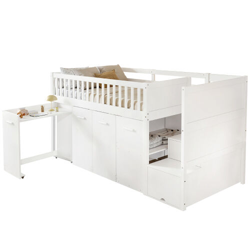 Cama alta,cama de criança de madeira de pinho 90x200cm,branco