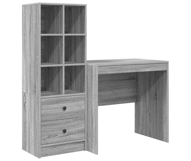 Secretária escrivaninha de computador - com armazenamento 2 pcs sonoma cinzento 80 x 50 x 76 cm